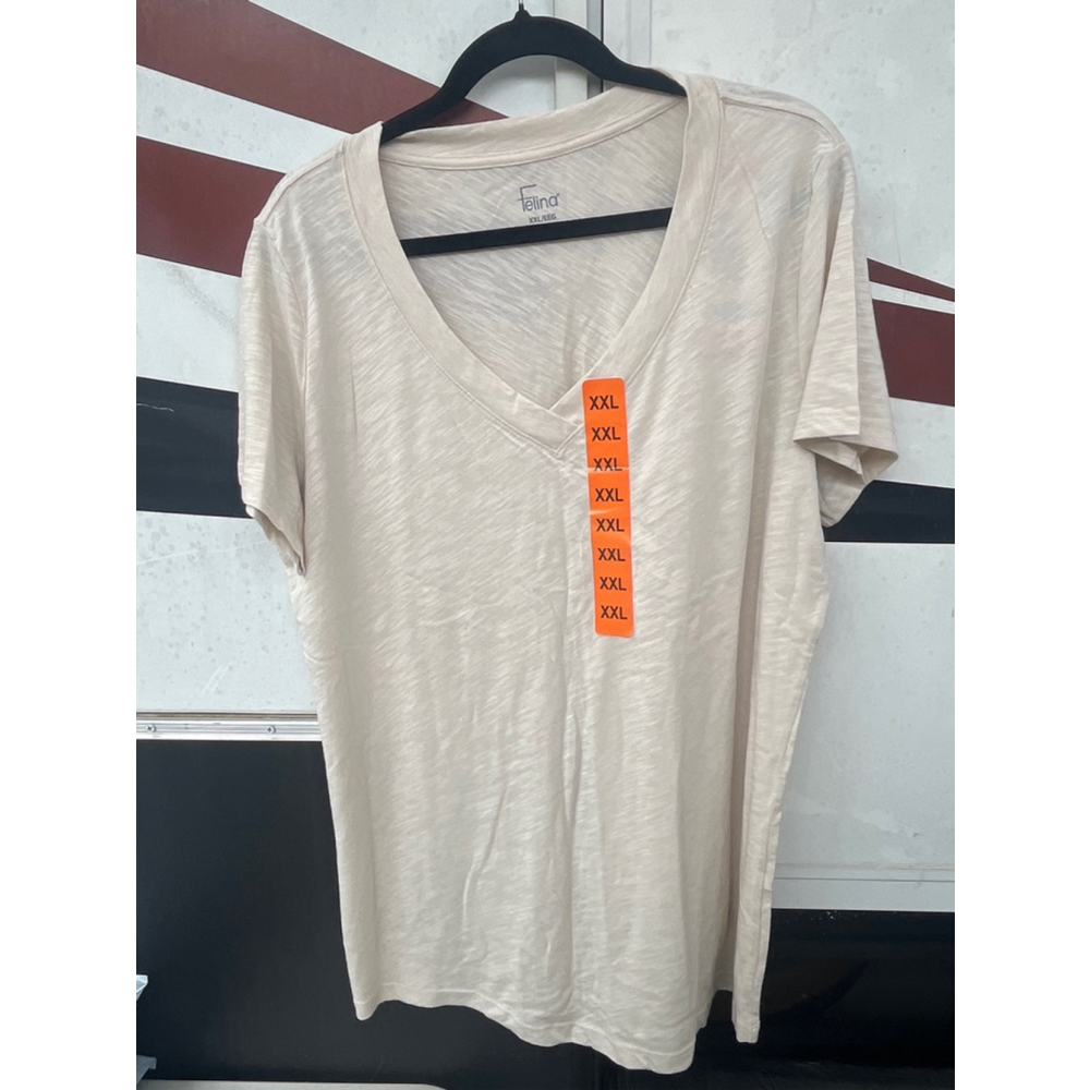Women's Felina Tan Short Sleeve V-Neck Tee Plus Size XXL NWT